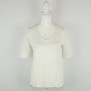Meadow Rue by Anthropologie Women's XS White Linen Blend V-Neck Short Sleeve Tee